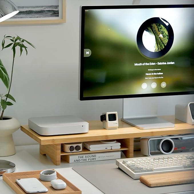 Bamboo Dual Monitor Stand Riser Natural, 2-Tier Desk Monitor Riser for 2 Monitors, Supports for PC Computer Monitor, Printer, Heavy TV Riser up to 300 lbs