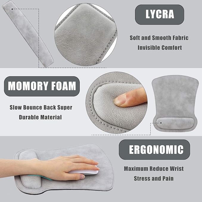 RICHEN Keyboard Wrist Rest Pad and Mouse Wrist Rest Support Mouse Pad Set,Sturdy & Comfortable & Lightweight for Easy Typing & Pain Relief-Ergonomic Support (Gray White)