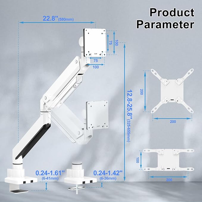 17-57 inch Ultrawide Monitor Arm - PUTORSEN, up to 59.4 lbs, Heavy Duty Monitor Arm for Flat/Curved Display and TV with VESA 75 * 75-200 * 200, with Steel Reinforcement Plate, White