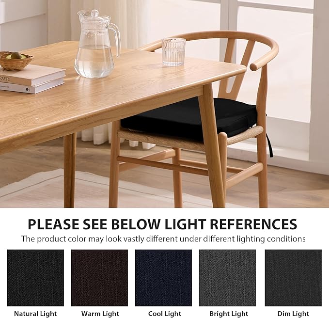 Chair Cushions for Dining Chairs, 2" Thick Seat Cushions for Kitchen Chairs, D-Shaped Chair Pads with Washable Cover, Ties and Non Slip Backing, 17'' x 16'', Set of 4, Black