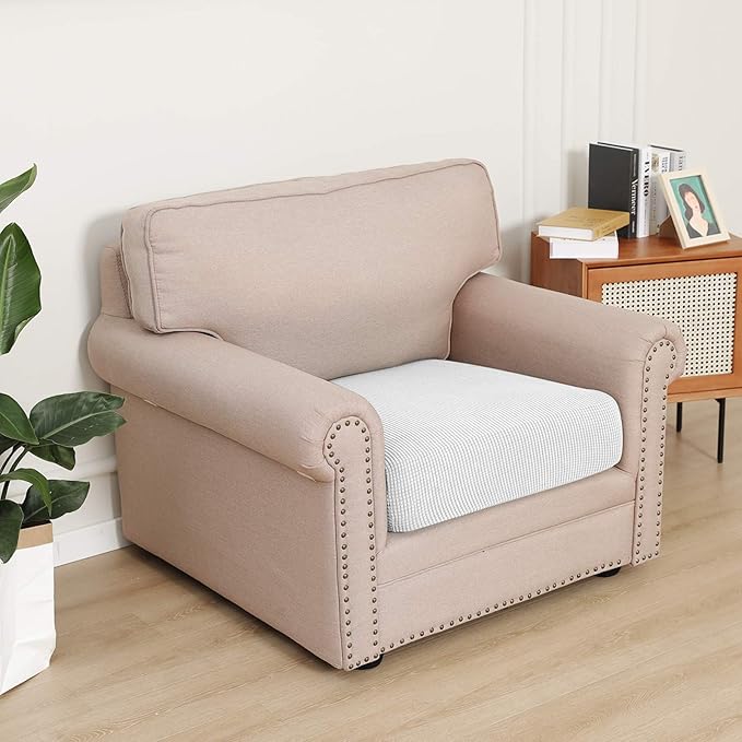 Easy-Going Stretch Chair Cushion Cover Sofa Cushion Furniture Protector Sofa Seat Sofa Slipcover Sofa Cover Soft Flexibility with Elastic Bottom(Chair Cushion, Snow White)