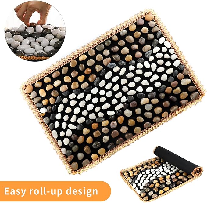 Pebbles Massage Mat, Reflexology Foot Massager, Cobblestones Foot Acupressure Pad for Tired Feet Relaxation (23.6"×15.7")