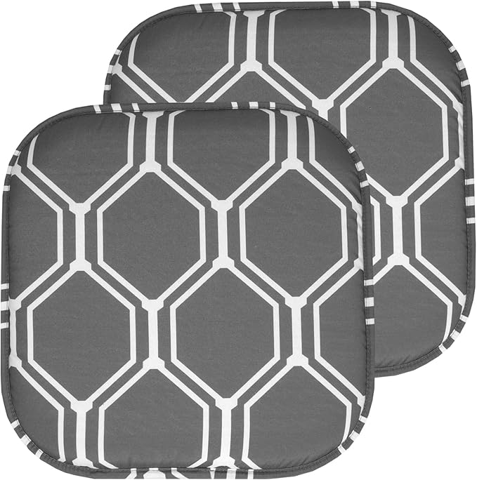 Sweet Home Collection Chair Cushion Memory Foam Pads Honeycomb Pattern Slip Non Skid Rubber Back Rounded Square 16" x 16" Seat Cover, 2 Pack, Mirage Gray/White 2 Count