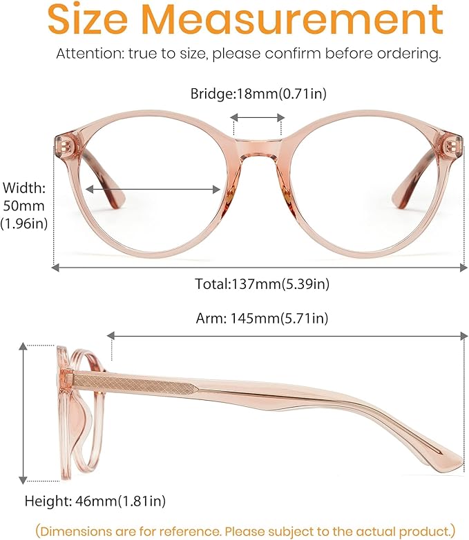 Cyxus TR90 Oversized Blue Light Blocking Glasses Women - Spring Hinge Round Frame Computer Use Anti Eye Strain 8018