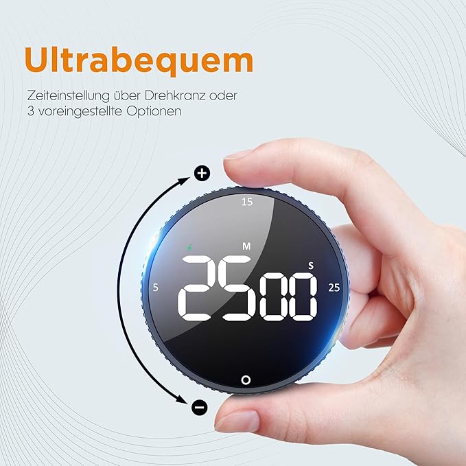 Rechargeable Magnetic Digital Kitchen Timer-Loud Alarm Visual Productivity Timer&Pomodoro Timer with Large LED Display,3 Presets(5/15/25min),3 Volume Levels.Ideal for Cooking Fitness&Office Use