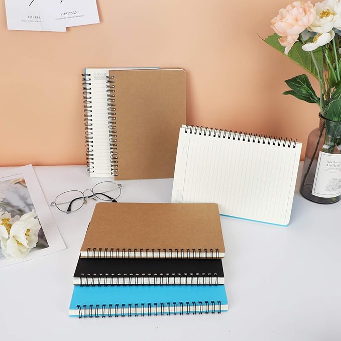 EUSOAR Spiral Ruled Notebook, A5 12packs 5.5"X8.3" 120 Pages Lined Travel Writing Notebooks Journal, Memo Notepad Sketchbook, Students Office Business Diary Ruled Spiral Journal-3 Colors Covers