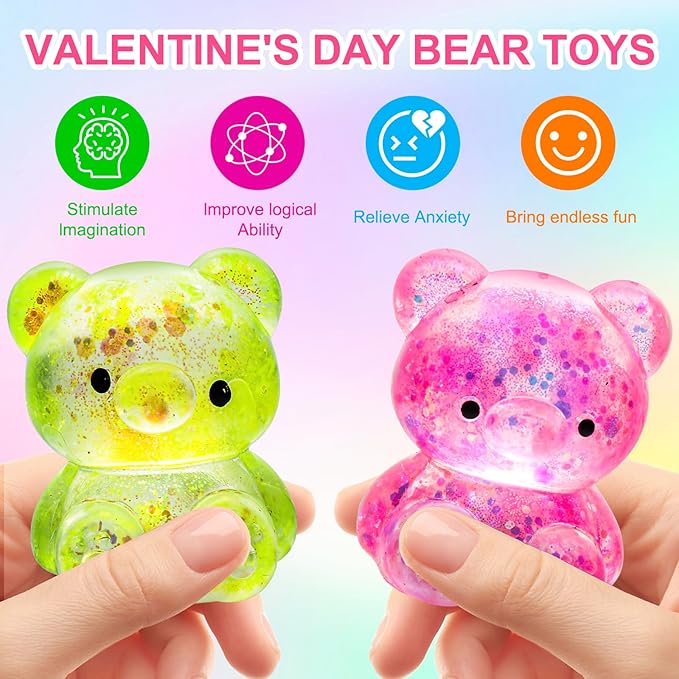 8 Pack Bear Squishy Toys, Glitter Colorful Sensory Stress Balls for Anxiety Relief, Squishy Balls Fidget Toys for Kids Adult, Squeeze Balls Bulk, Party Favors Goodie Bags Stuffer for Boys Girls