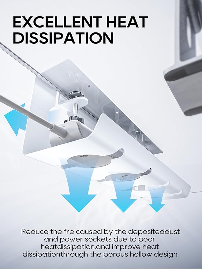 NodoCA No Drill Under Desk Cable Management Tray, 17'' Wire Management, Punch-Free Clamp On, Metal Cable Tray, Wire Organizer, Under Desk Basket for Office and Home, White