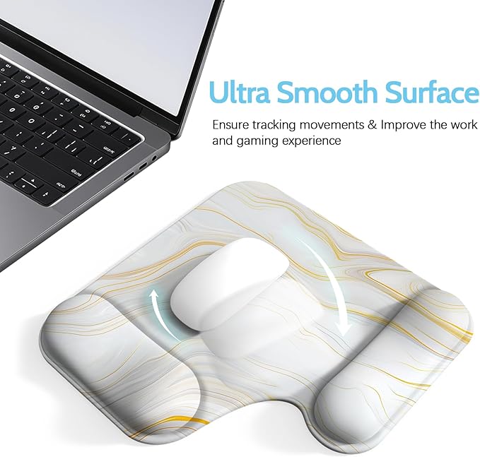 Ergonomic Mouse Pad with Gel Wrist Rest (1"& 1.2" Dual Height) - Mouse Pads Compact Mousepad Desk Mat Office, Gaming & Carpal Tunnel Relief | Non-Slip Rubber Base Gold Marble