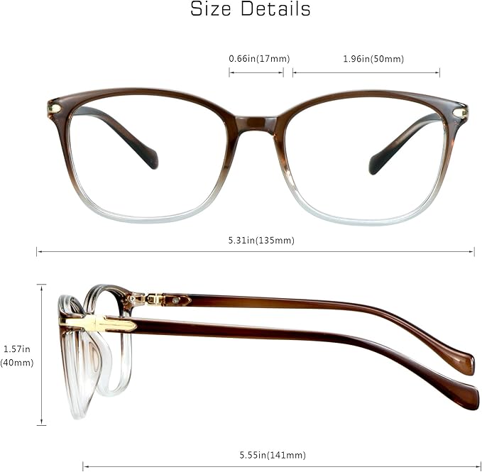 VisionGlobal Blue Light Blocking Glasses for Women, Anti Eyestrain, Computer Reading, TV Glasses, Stylish Square Frame, Anti Glare(Clear Brown,+6.00 Magnification)