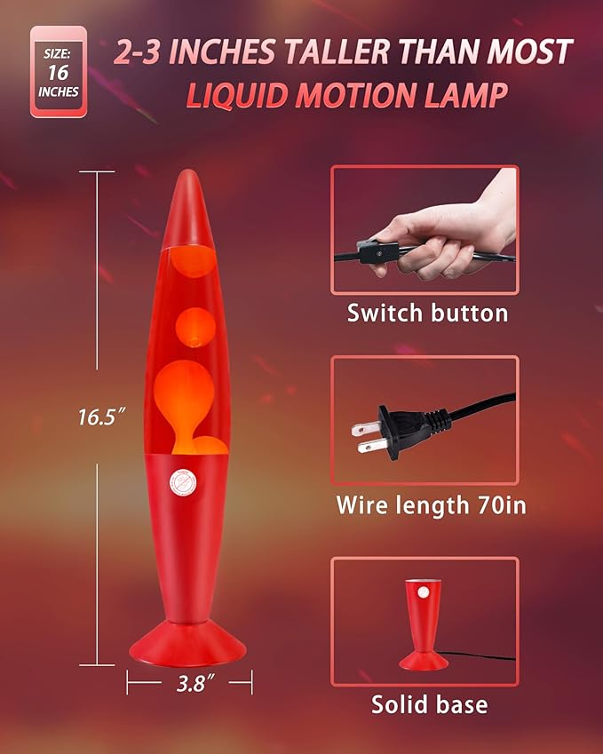 16 Inch Liquid Motion Lamp for Adults and Kids, Large Red Magma Motion Lamp with Orange Wax for Boys Girls Room Party Decor, Big Night Light Lamp 16" Suitable for Placing in Bedroom