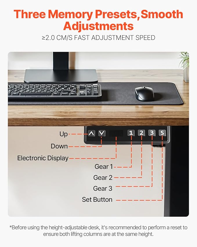 VEVOR Standing Desk Frame, Adjustable 27.6-46.1 inch Height & 35.4-53.2 inch Length Electric Stand Up Computer Desk Legs, Ergonomic DIY Workstation Base for Home and Office (Black Frame Only)