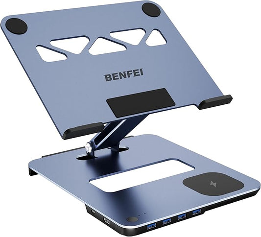 BENFEI Laptop Stand with USB C 6in1 Docking Station, 15W Magnetic Wireless Charger, USB 3.0 KVM Switch, HDMI 4K@60Hz, 4*USB3.0, 100 PD Compatible with MacBook Pro/Air, iPad Pro, XPS, Thinkpad