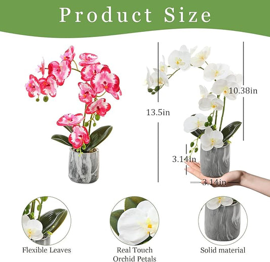 Fake Orchids Flowers in Pot Bendable Faux Orchids Artificial Flowers Washable Silk Orchid Phalaenopsis Decor for Home Wedding Table Centerpiece Bathroom Office