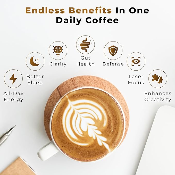 Organic Mushroom Coffee Certified Mold & Mycotoxin-Free GrassFed Collagen Types I & III 8 Fruiting Body Mushrooms Tested for Beta-Glucans Focus Energy Digestion & Immunity 30 Servings
