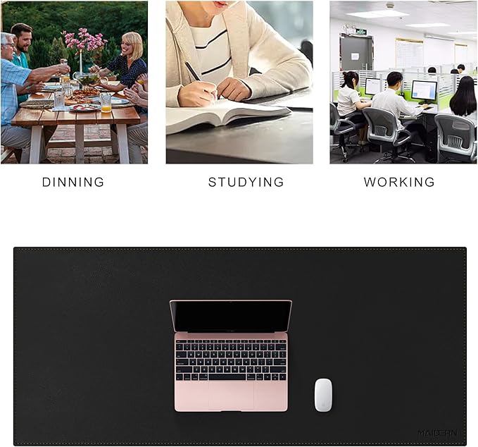 MAIDERN 43.3”x 19.6” Leather Desk Pad, Large Desk Mat, Reversible Cork & Leather Large Mouse pad for Desk, Waterproof Computer Desk Pad for Gaming Home Office (Black) …
