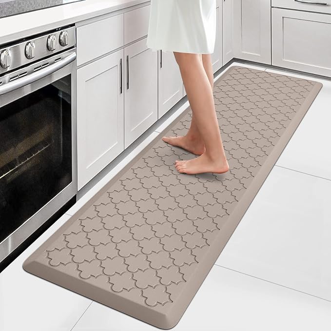 WISELIFE Kitchen Mat Cushioned Anti Fatigue Floor Mat,17.3"x60", Thick Non Slip Waterproof Kitchen Rugs and Mats,Heavy Duty Foam Standing Mat for Kitchen,Floor,Home,Office,Desk,Sink,Laundry, Khaki