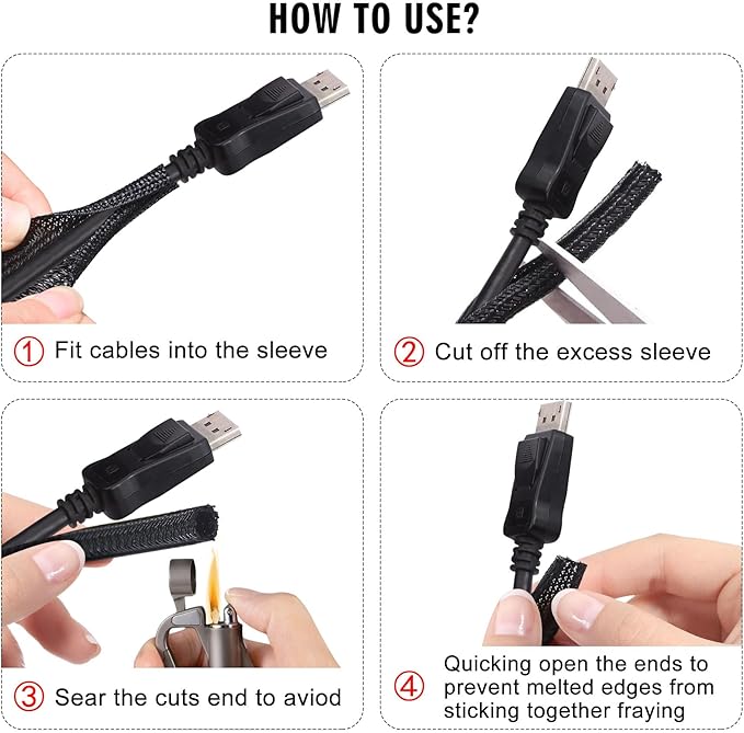 10ft - 1/4 inch Cord Protector Cable Sleeve Split Wire Loom Tubing for Power Cord Audio USB Cable, Cord Sleeve Cable Management for TV Computer, Cord Protectors from Pets Chewing, Black