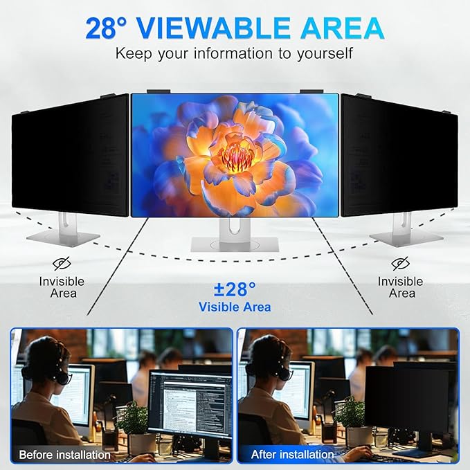 Magnetic 27 Inch Privacy Screen for Computer Monitor 16:9 Aspect Ratio, Hanging Removable Anti-Blue/Glare Protector Film, Anti Spy Desktop Security Private Filter 27in