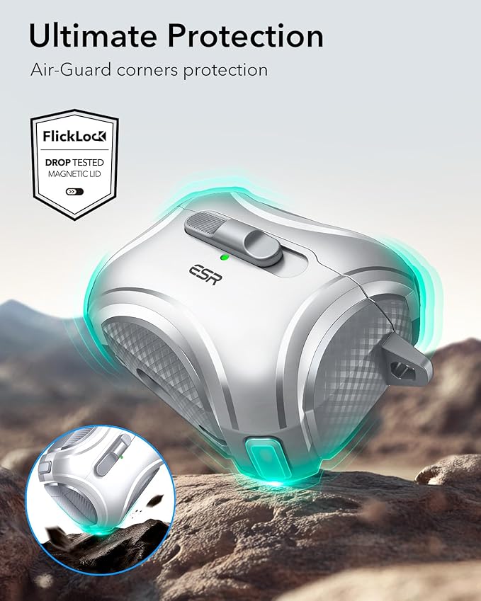 ESR for AirPods Pro 2 Case (2023/2022/2019, 2nd/1st Gen), Compatible with AirPods Pro 2nd Generation (USB-C/Lightning Cable), Effortless MagSafe, Drop-Proof Lock, Easy Open, Cyber Series,Silver Grey