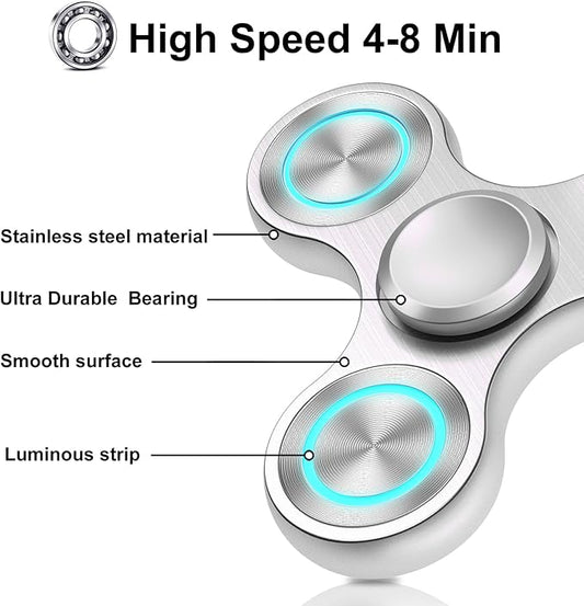 Fidget Spinners Toy, Metal Stainless Steel Bearing High Speed 4-8 Min Spins, EDC ADHD Stress Anxiety Relieves Fidgets Finger Toys, Novelty Gift for Kids and Adults, Silver