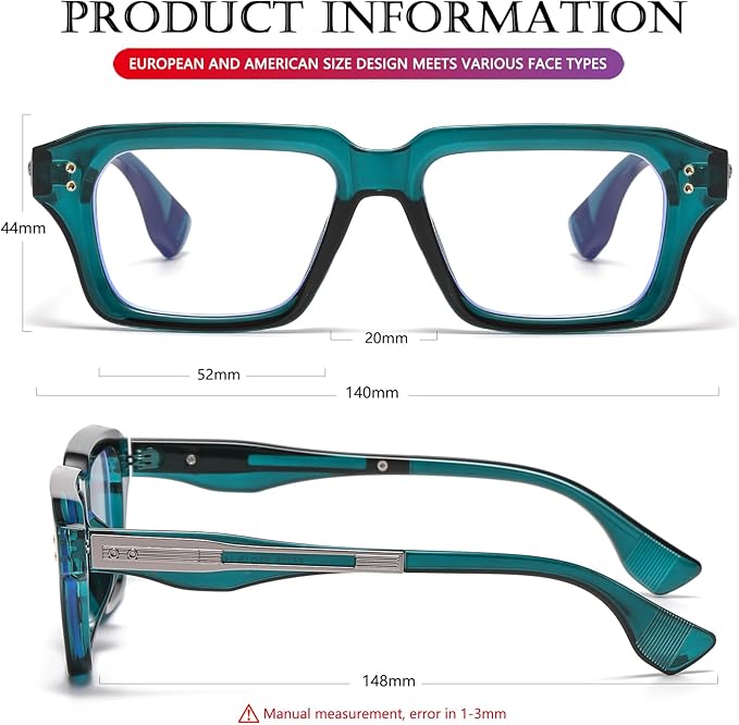 AIEYEZO Fashion Square Blue Light Glasses for Men Women Retro Thick Frame Blue Light Blocking Computer Glasses
