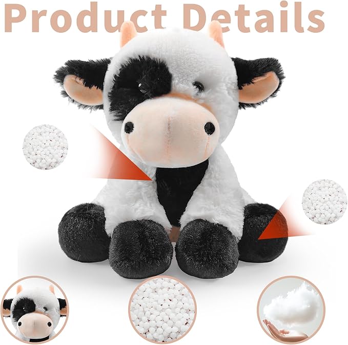 Plush Cow Sitting Stuffed Animal Toys, Realistic Cow Stuffed Animals Plush Toy Filled in Limbs 8.5 Inch Soft Huggable Gifts for Kids with Stuffed Animals Birthday Gift for Girls Boys