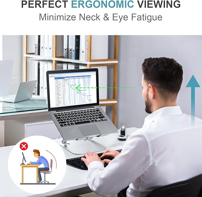 SHUWEI Laptop Cooling Stand with 3 Speed Fan, Adjustable Height Laptop Stand for Desk, Ergonimic Aluminum Laptop Cooling Pad for 10-15'' Notebook - Silver