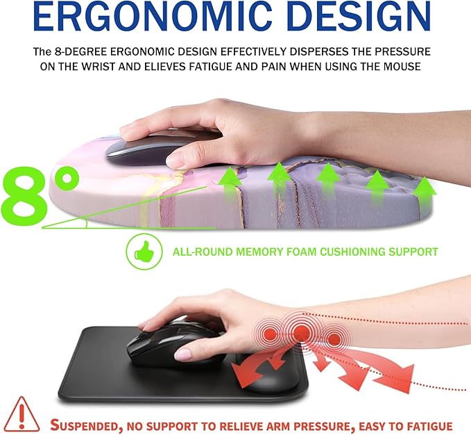 Ergonomic Mouse Pad Wrist Support, with Memory Foam & Non-Slip PU Base, Comfortable Massage Design Mouse Pad Relieve Wrist Fatigue&Pain, Suitable for Computer, Office and Home(03Pink Marble)