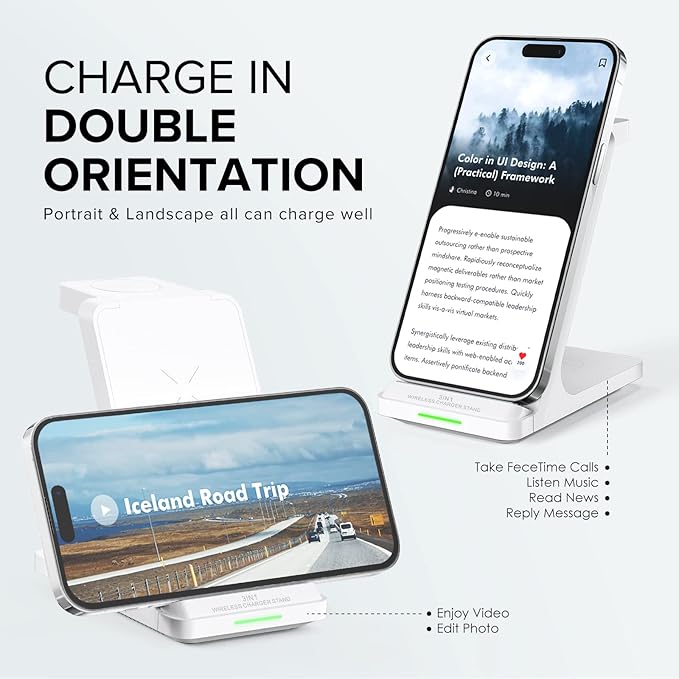 Wireless Charging Station, 3 in 1 Fast Wireless Charger Stand for Multiple Devices Apple Watch Ultra Series 11 10 9 8 7 6 SE 5 4 3 2, iPhone 17 16 15 14 13 12 11 Pro Max/Plus/Air/X/XS/XR/SE, Airpods