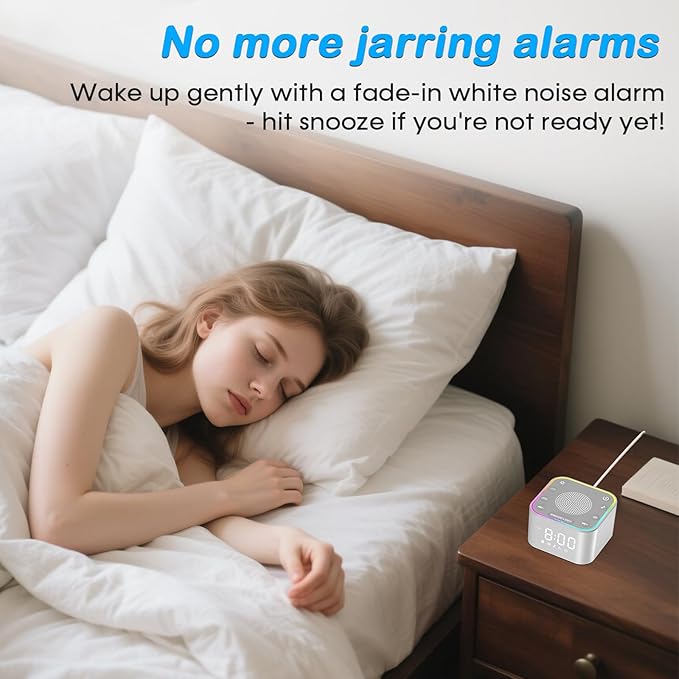 White Noise Sound Machine: 30 Non-Looping Sleep Sound Therapy for Adults - Noise Canceling for Bedroom, Adjustable Night Light & Timer, Built-in Alarm Clock