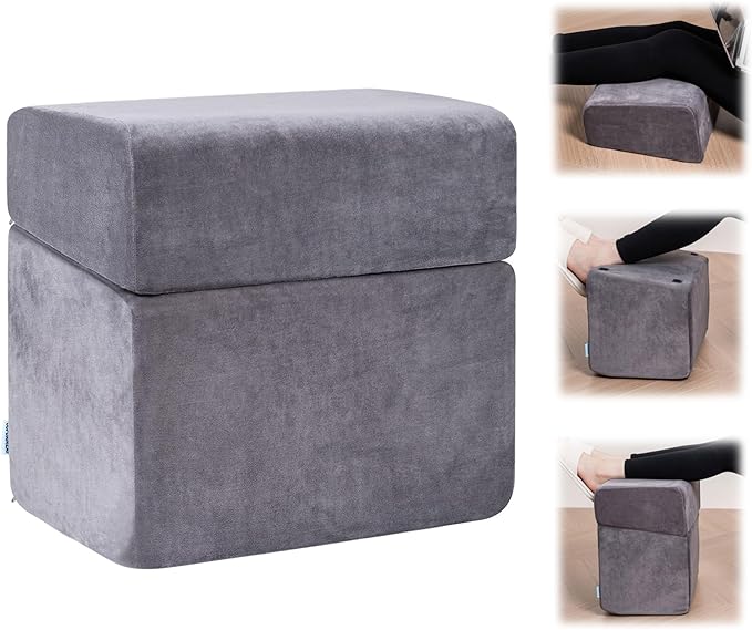 2 Adjustable Foot Rest Under Desk - Ergonomic High Density Foam Footrest with Washable Cover, 3 Adjustable Heights Foot Stools for Office, Home, Travel (Gray)