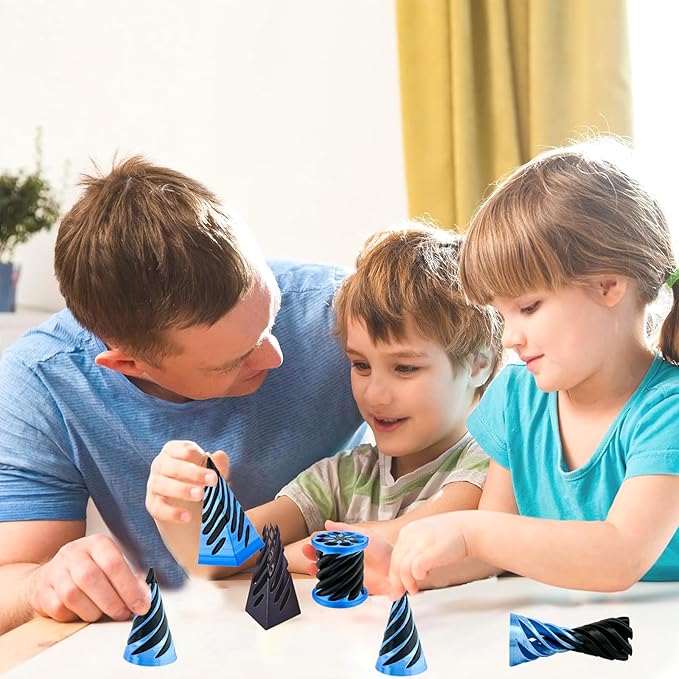 3 Pack Spiral Cone Fidget Toy, Pyramid Passthrough Sculpture, Mini Cones Pass Through Pyramid Fidget Toy for Stress and Anxiety Relaxing (Blue)