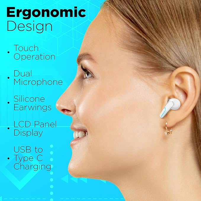 MyJoy Cool Wireless Earbuds, Wireless Gaming Earbuds, Bluetooth Gaming, Noise Cancelling Ear Buds, Noise Cancelling, White