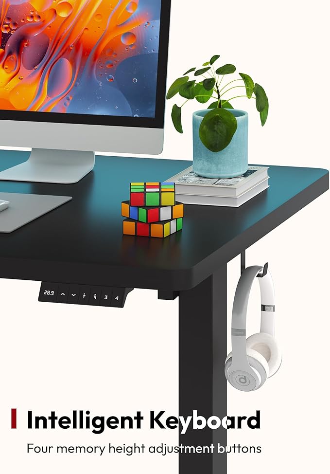 SANODESK Electric Standing Desk 79 x 32 Inches Height Adjustable Stand Up w/6-Button Ergonomic Computer Desk with Splice Board for Home Office, Black Frame + Black Tabletop