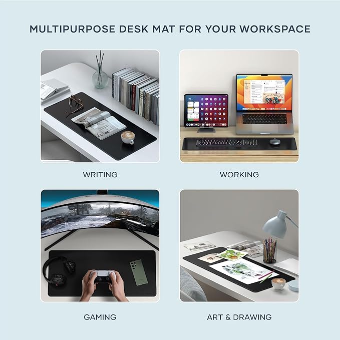 Satechi Vegan Leather Desk Mat, Large Mouse Pad Scratch and Water Resistant, Easy to Clean, Desk Pad for Office and Home, 26.8” x 12.4” x 0.1” - Black