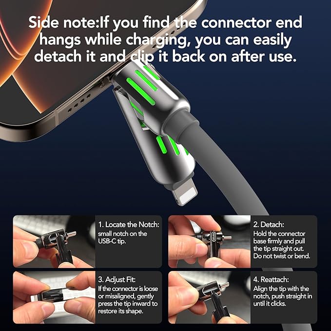 MFish 4-in-1 Universal USB Charging Cable with Carrying Case – 240W Max Fast Charger Cord, USB-A, Dual USB-C & Lighting, for iPhone 14/15/16/17 Series, iPad & MacBook and More(Grey, 6.6Ft)