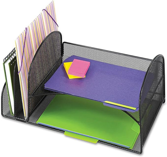 Safco 3264BL Onyx Mesh Desktop Organizer with 2 Vertical, 2 Horizontal Sections, Black