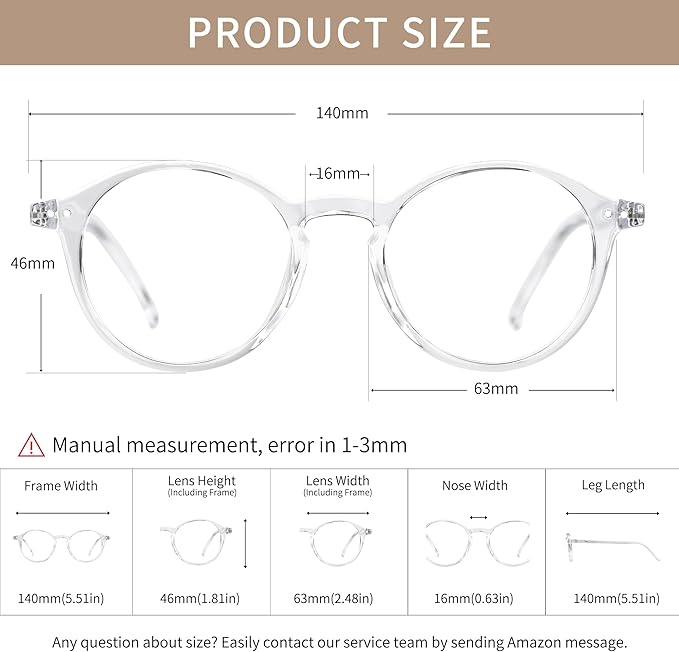 Blue Light Blocking Glasses Round Retro Computer Gaming Glasses Women Men UV Protection AB3303 (Black/Clear)