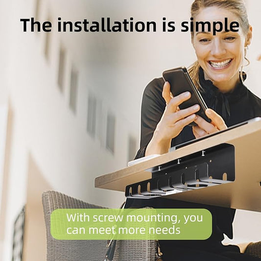 Metal Cable Management Under Desk for Office and Home, Cable Hider, Cord Organizer,Screw Installation Cord Organizer for Desk, with Various Accessories (Black 1 Pack)