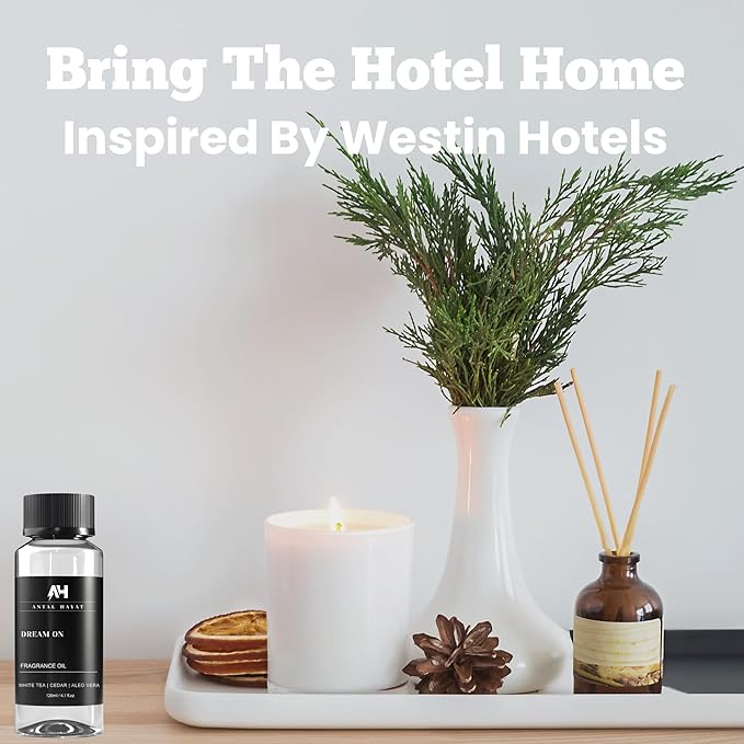 Dream On Diffuser Oil 120ml – Hotel Collection Essential Oils for Diffuser – White Tea, Vanilla & Cedarwood – Luxury Home Scent – Hotel Inspired Aromatherapy Oil for Home & Office