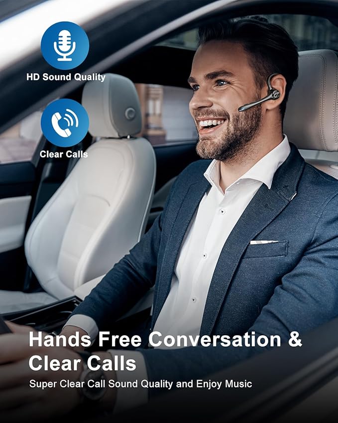 Earbuds Wireless Earpiece Bluetooth Headset with Noise Canceling Mic 160H Standby Time Hands Free Earphones Single Ear Headphone for iphone Android Samsung Cell Phones PC TV Computer Game Trucker Work