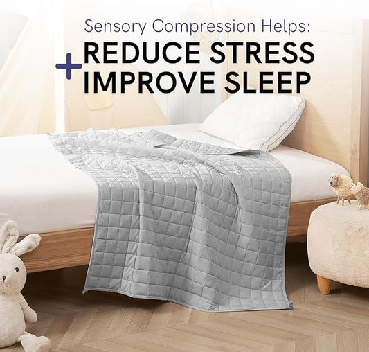 YnM Kids Weighted Blanket — Heavy 100% Oeko-Tex Certified Cotton Material with Premium Glass Beads (Light Grey, 36''x48'' 5lbs), Suit for One Person(~40lb) Use on Twin Bed