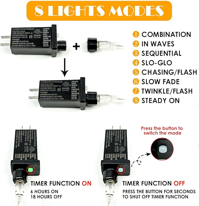 (Warm White ⇋ Cool White) 66Ft 200LED Fairy Lights Plug in with Remote, Waterproof String Lights Outdoor & Indoor 8 Modes with Timer, LED Twinkle Light for Girl's Room Halloween Christmas Decorations