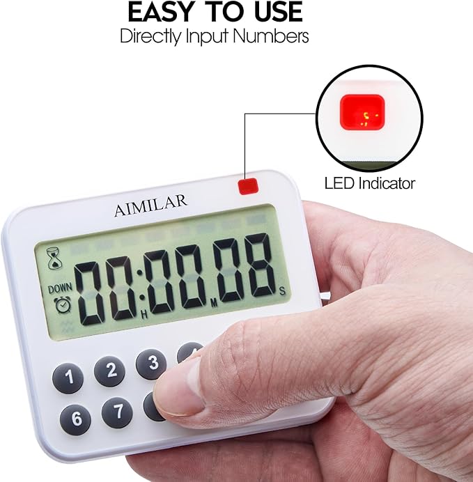Digital Countdown Kitchen Timer - AIMILAR Magnetic Count Up Down Cooking Timer with Magnet Back Loud Alarm Directly Input Hours Minutes and Seconds