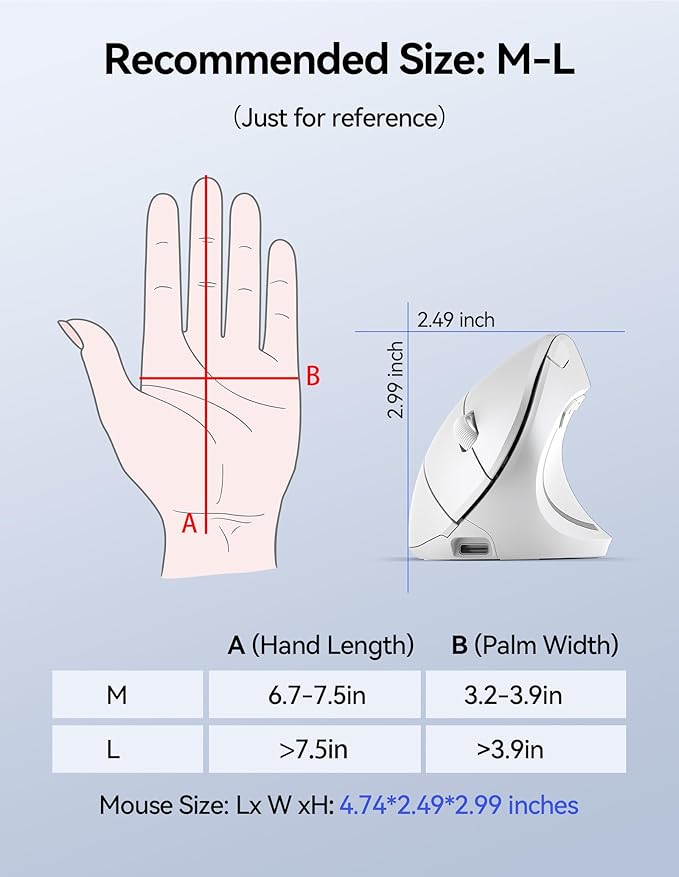 TECKNET Ergonomic Mouse Wireless, Rechargeable Mouse Wireless Silent for Carpal Tunnel Right Hand, 2.4GHz USB Vertical Mouse Wireless for Laptop, 5 Adjustable 4800 DPI, Computer, MacBook, Desktop