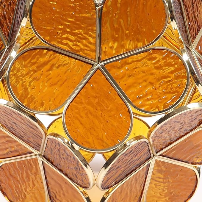 Bieye L10751 Tiffany Style Stained Glass Flower Petal Table Lamp with Brass Base for Home Décor (Amber, 8" Cherry Blossom)