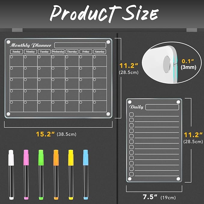 DIYMAG Planning Pads 4Pack Acrylic Magnetic Dry Erase Calendar for Fridge, Clear Skylight Calendar Set 2025 Magnetic Weekly Monthly Daily Memo Planner Board for Refrigerator with 6 Colors Markers