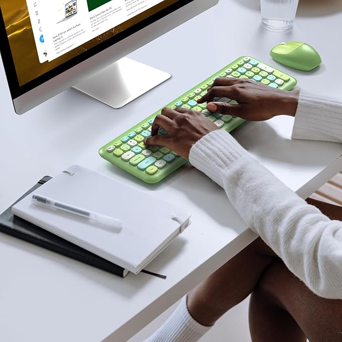 KNOWSQT Wireless Keyboard and Mouse Combo, Pale Green Full-Sized 2.4G Silent Keycap Colorful Keyboards, USB Dongle Plug Play, for Laptop, Windows, PC, Computer, Desktop