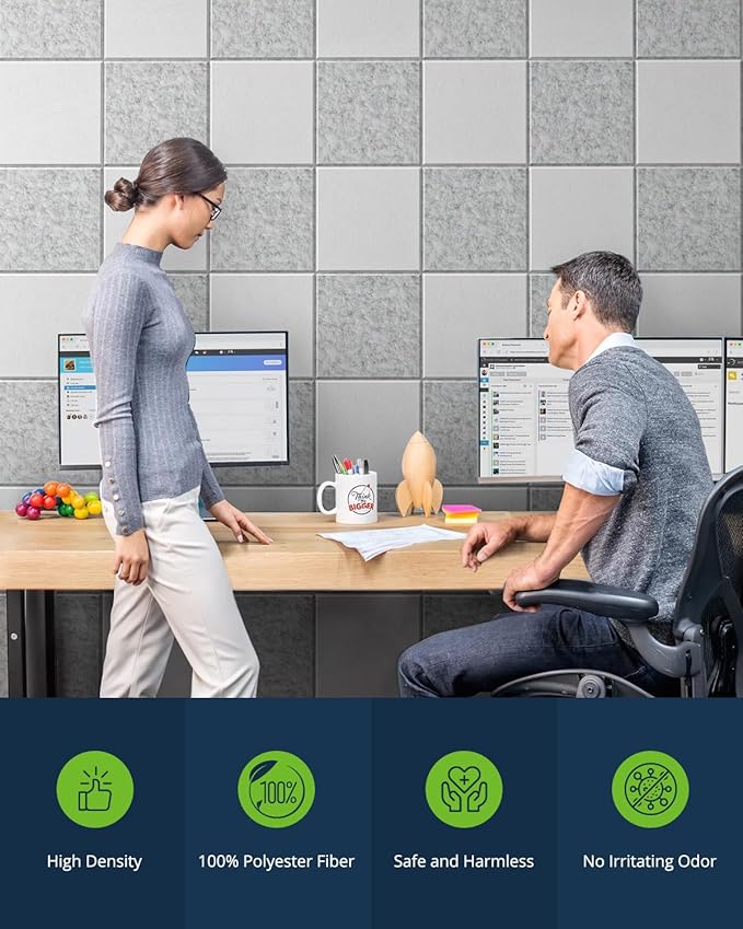 12 Pack Acoustic Panels Sound Absorbing 12"X12"X0.4" Self-adhesive Acoustic Panels High Density Sound Proof Panels for Walls, Door And Ceiling Gray